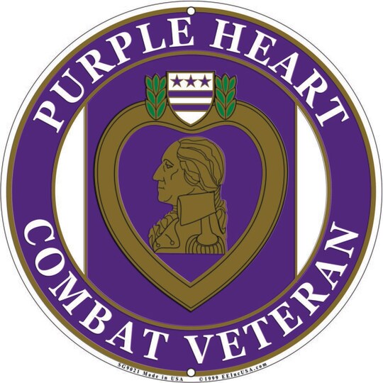 Eagle Emblems; U.S. Military Purple Heart Combat Veteran Round Aluminum Wall Sign 12"; Category:Signs; Image:1